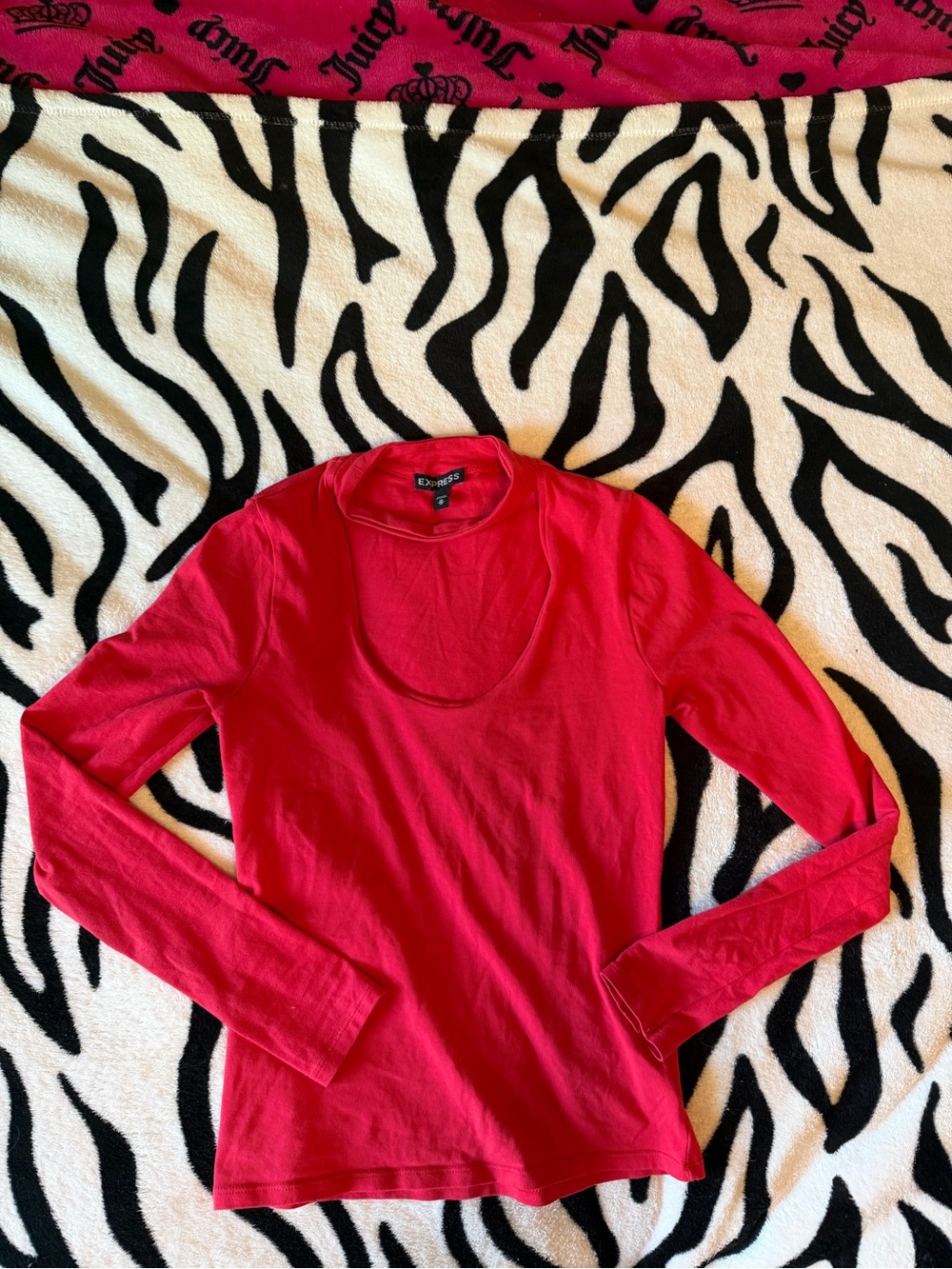 Express Red Long Sleeve Scoop Neck Tee